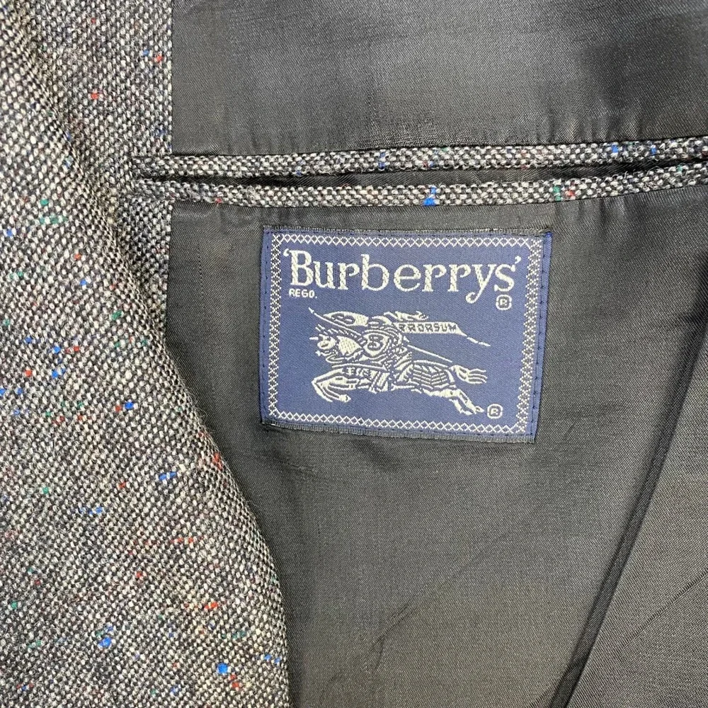 Vtg 80s Burberrys Nordstrom Gray Donegal Tweed Blazer 42R Wool Sport Coat USA